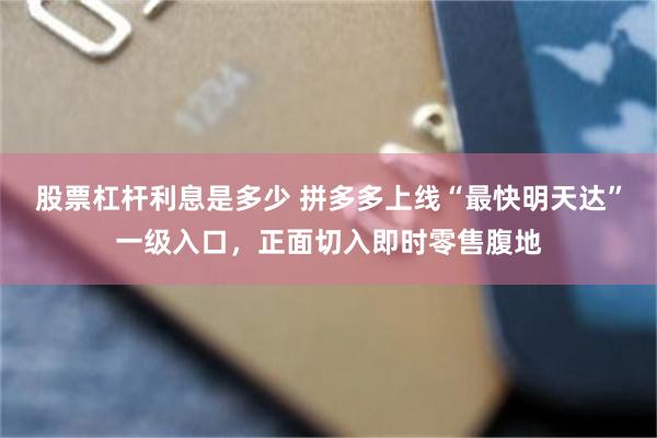 股票杠杆利息是多少 拼多多上线“最快明天达”一级入口，正面切入即时零售腹地